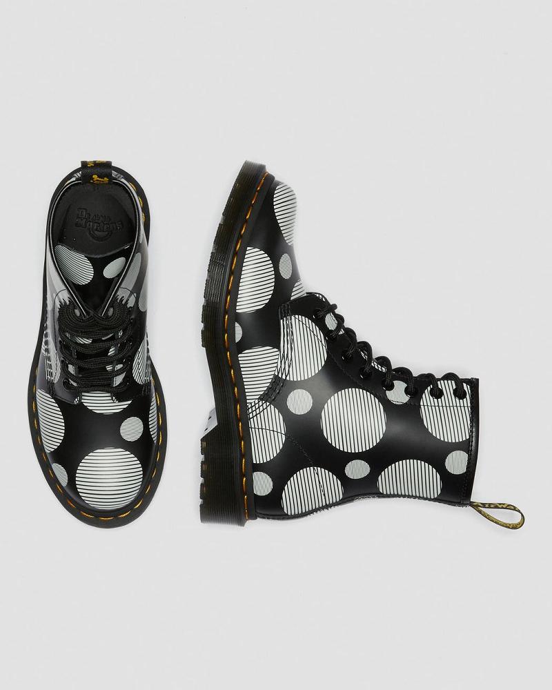 Women's Dr Martens 1460 Polka Dot Smooth Leather Lace Up Boots Black | AU 197BEX